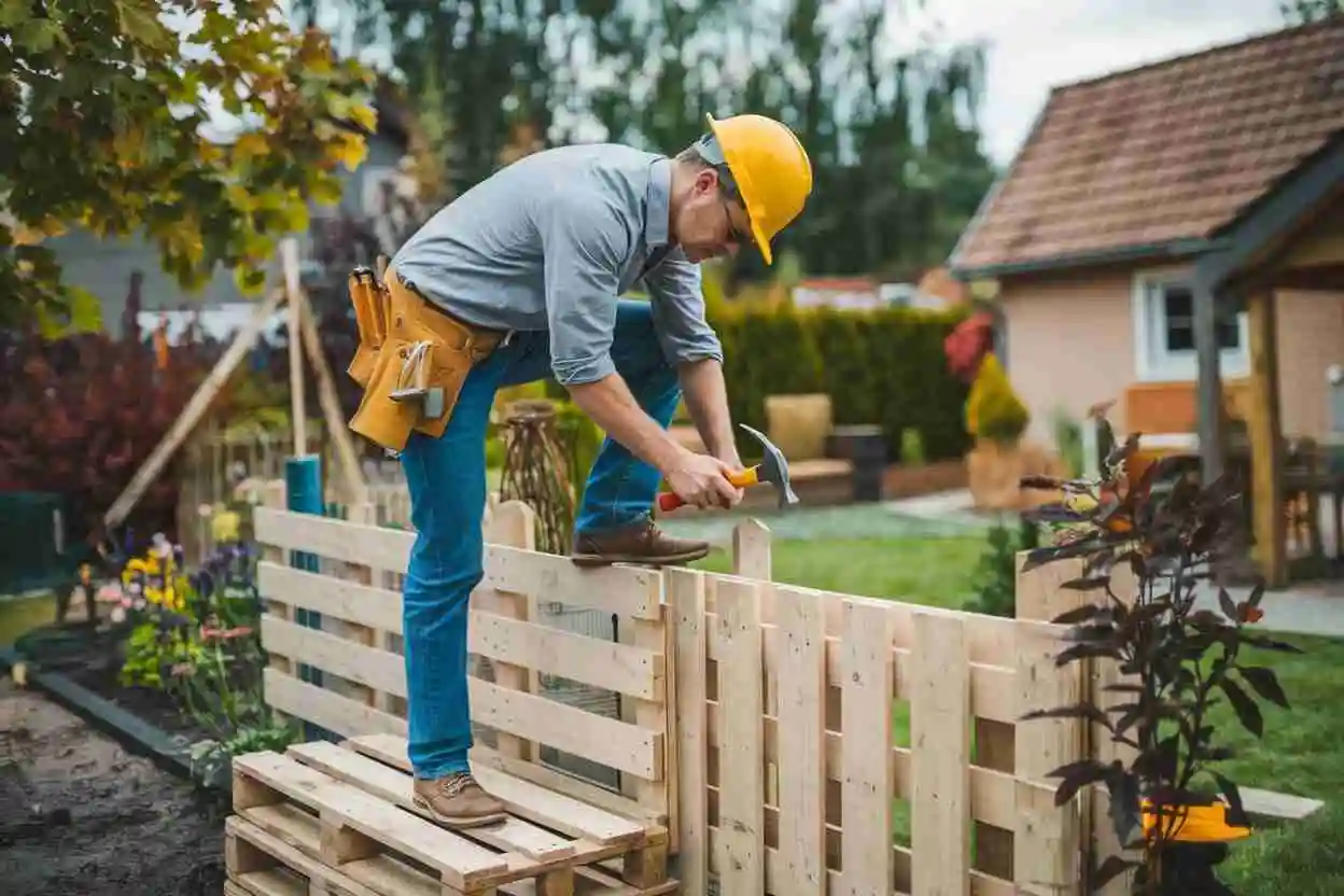 photo of a handyman building a pallet